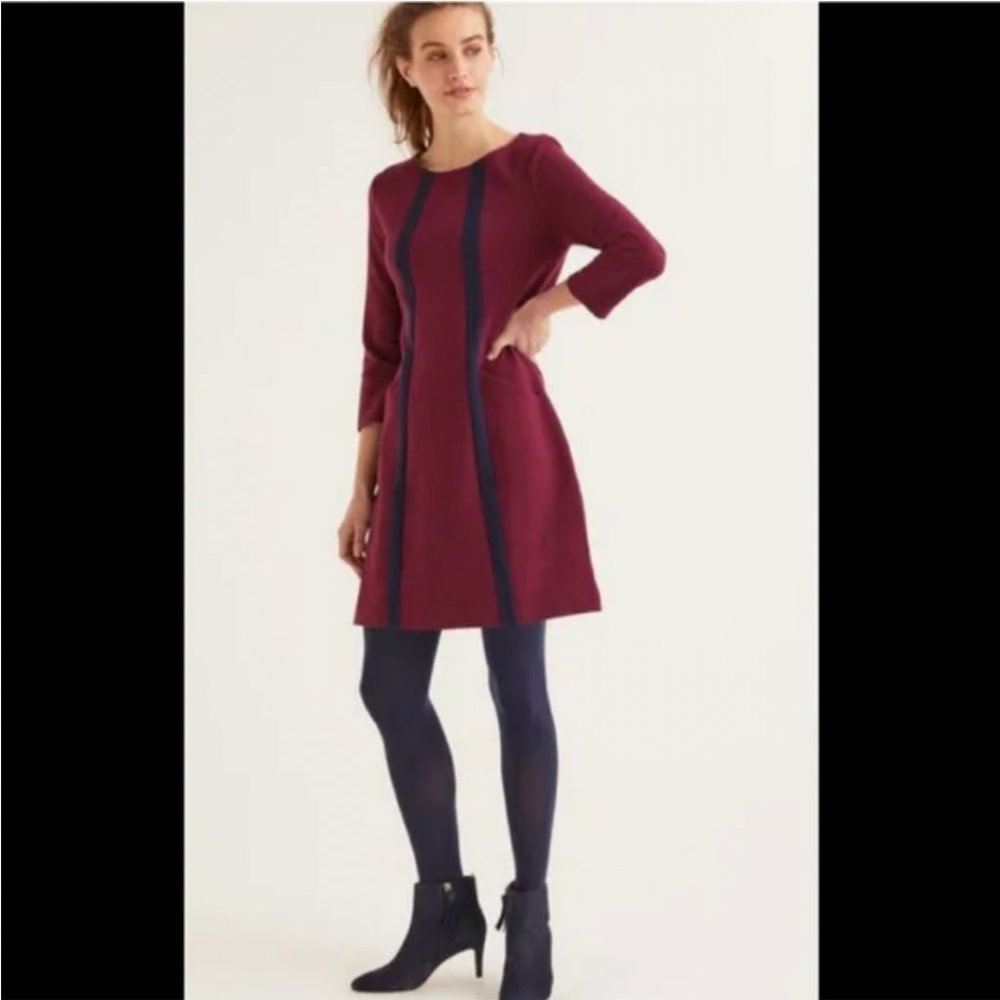 BODEN burgundy red and navy blue Anita Ottoman knit tunic dress
